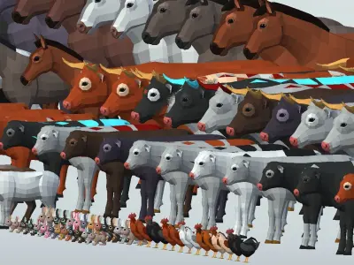 LowPoly Farm Animals pack Low-poly 3D model