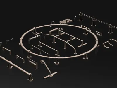 23 Hard Surface Sub-D Heavy Grip Rails and step Elements 3D model