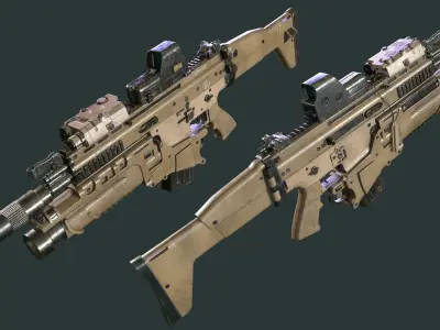 Fn-Scar Assault Rifle Low-poly 3D model