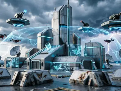 Sci-Fi Battle Base  Modular Low Poly Military Outpost for Web3  Low-poly 3D model