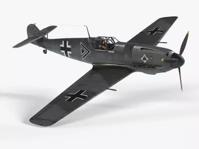 Messerschmitt BF109 German Fighter Airplane Grey V2 3D model