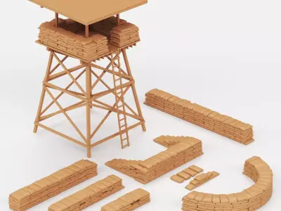 Sandbags and watchtower 3D print model