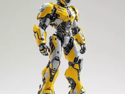 Yellow Mech Robot 3D Model Black Armor Sci-Fi Design Low-poly 3D model