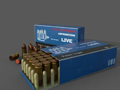 Ammo boxes and cartridges 9x19 mm 3D model