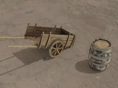 Barrel and Medieval cart 3D models 3D Model Collection