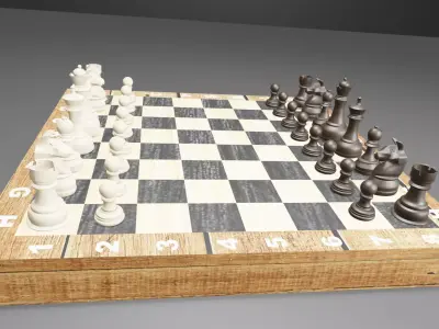 Tablero de Ajedrez con sus piezas 3D model