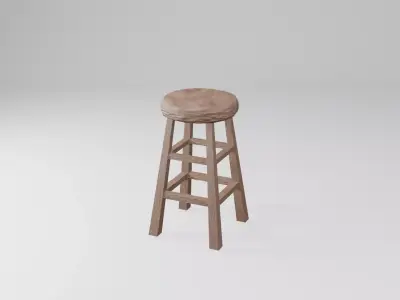 Low Poly Wooden Bar Stool -Realistic Wood Chair Low-poly 3D model