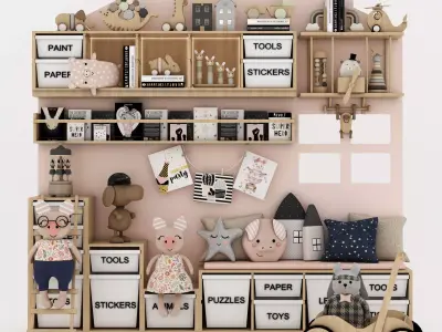 toys and furniture set Low-poly 3D model