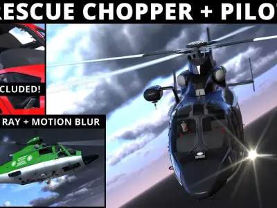 RESCUE HELICOPTER and PILOT 3D model
