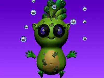 plankton creature with bubbles in water 3D model