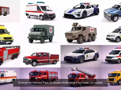 Emergency Vehicles Pack 24 Models Ambulance Fire Police