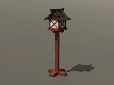 Japanese Wood Street Lamp Low-poly 3D model