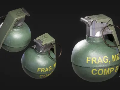 Hand Grenade Pack Game Asset Low-poly 3D model