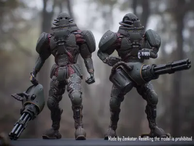 Rigged Juggernaut Military Robot with Minigun Low-poly 3D model