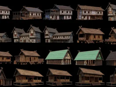 41 - 80 OLD MEDIEVAL BUILDINGS PACK 4K Textures GameReady 3D Model Collection