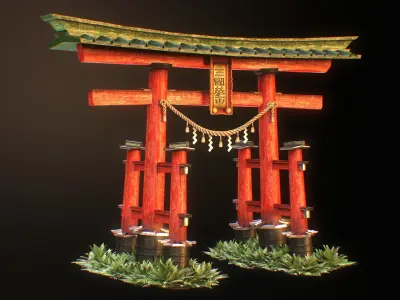 Japanese Gates v2 by mkaplunow Low-poly 3D model