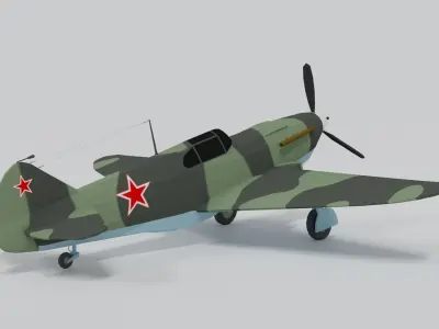 Low Poly Cartoon LaGG-3 WWII Airplane Low-poly 3D model