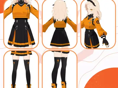 VRM SCIFI CYBERPUNK UNIFORM ORANGE MODERN NEO FUTURITIC 3D model
