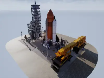 Space Shuttle Launch  Realistic Environment Low-poly 3D model