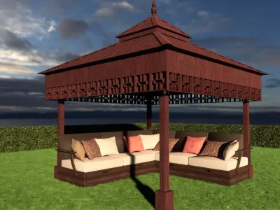 wooden pergola with sofa 3D model