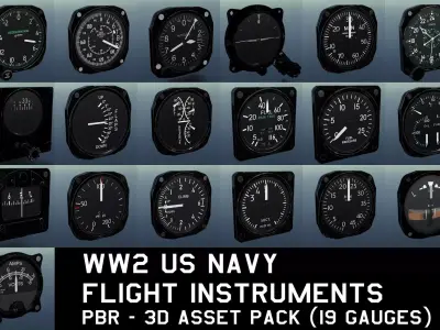 WW2 US NAVY FLIGHT INSTRUMENTS - ASSET PACK Low-poly 3D model