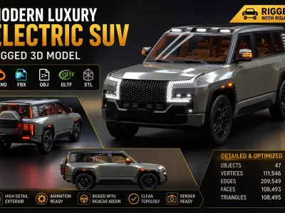 Modern Luxury Electric SUV Rigged 3D Model  Low-poly 3D model