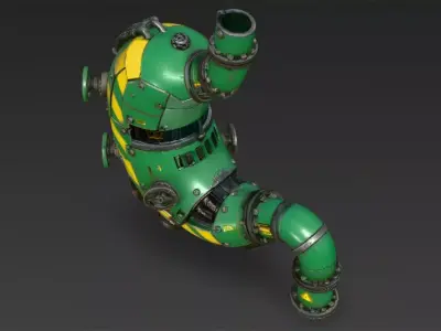 Green Cyberpunk Tech Stomach Model Bundle Low-poly 3D model