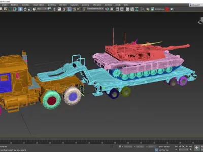 Semi Trailer and M1A1 Tank Low-poly 3D model