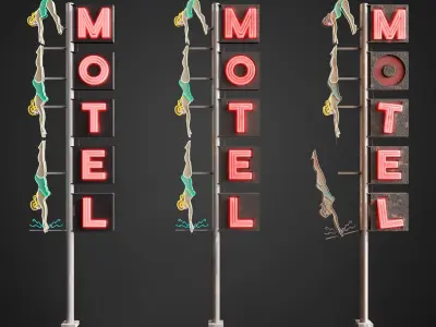 Neon sign Motel in 3 types Free low-poly 3D model