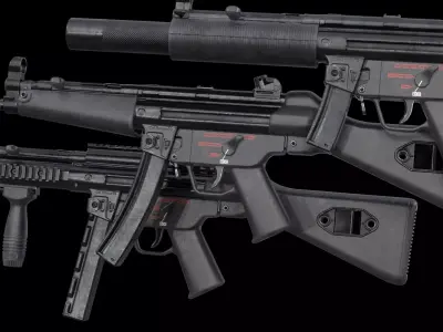 MP5A4 MP5SD5 with Silencer Scope Mount Rail Grip Low-poly 3D model