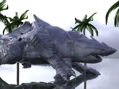 Frigate Ship VS Meg Croc 3D model