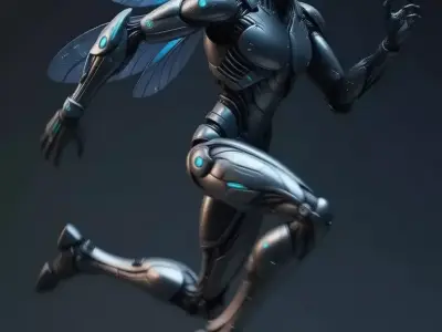 Futuristic Female Robot Insect Wings Glowing Butterfly 3D Low-poly 3D model