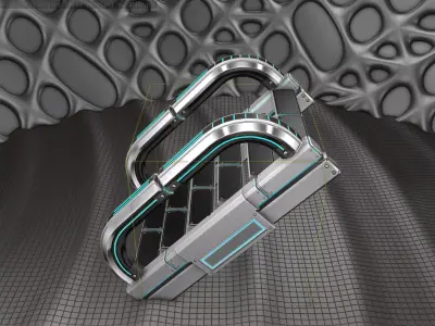 Sci-Fi Stairs - 11 - Silver Blue Neon Light Version Low-poly 3D model