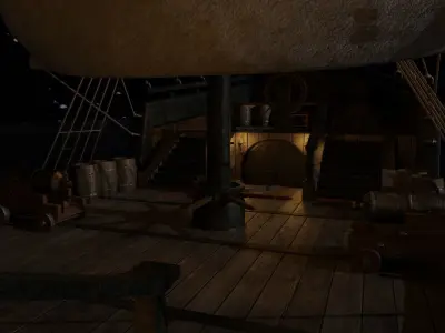 GameReady Medieval Ship With Interiors Low-poly 3D model