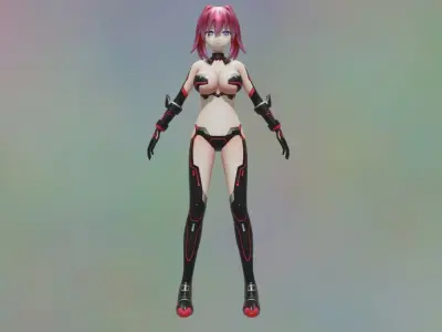 G Heart anime girl with hair Low-poly 3D model