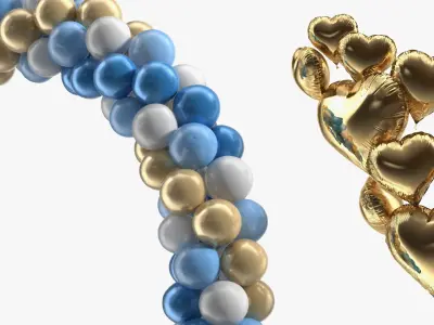 Party Balloon Arch with Golden Hearts 3D model