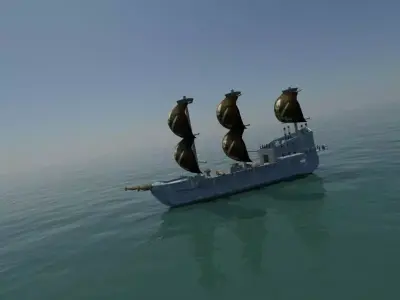 Pirateship pirate ship floating in ocean 3D model