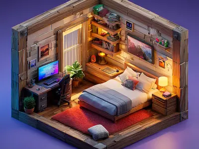 FREE Isometric Rooms Free low-poly 3D model