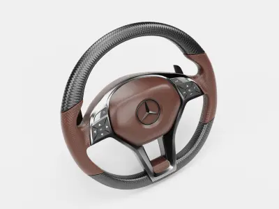 3d Steering Wheel With Dark Red Cover 3D model