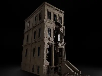 DESTROYED OLD BUILDING POST APOCALYPSE 002 Low-poly 3D model