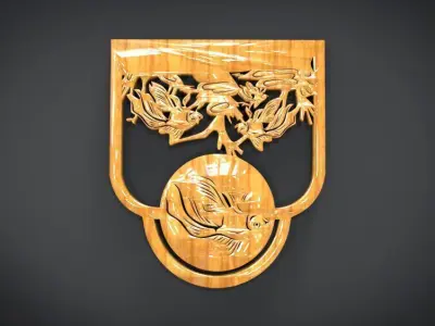 Unique Window Ornament with Fish Ornament motif Low-poly 3D model