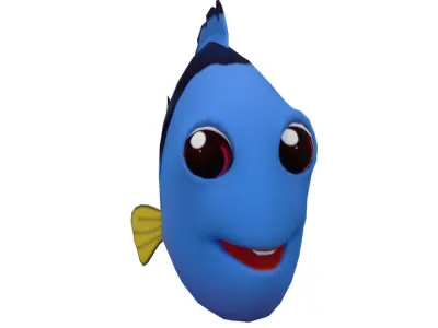 Blue Tang Fish Cartoon Animated Low-poly 3D model