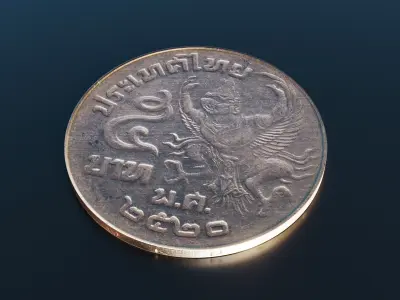 Thai 5 baht coin Low-poly 3D model