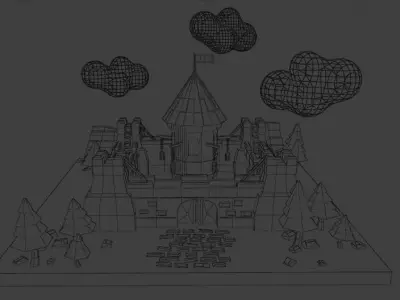 Castle in middle of field 3D model