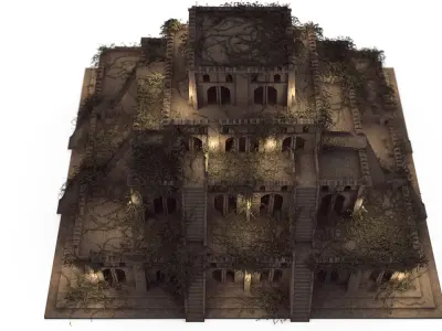 Temple With Ivy Vines at Night 3D model