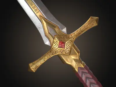 Royal Golden-Silver Sword PBR Game-Ready Low-poly 3D model