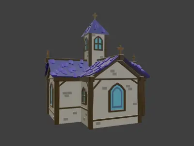 Church with roof Low-poly 3D model