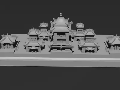 Low Poly Castle 3 chinese temple Low-poly 3D model
