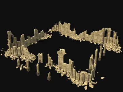 ARABIC CHURCH RUINED RUIN DESERT TEMPLE CASTLE AAA COLLECTION Low-poly 3D model