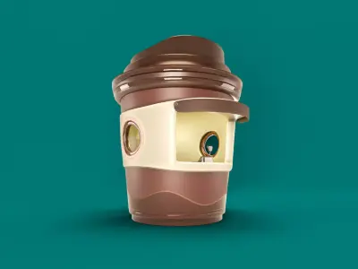 Low Poly Market Stall Kiosk  coffee cup Free low-poly 3D model